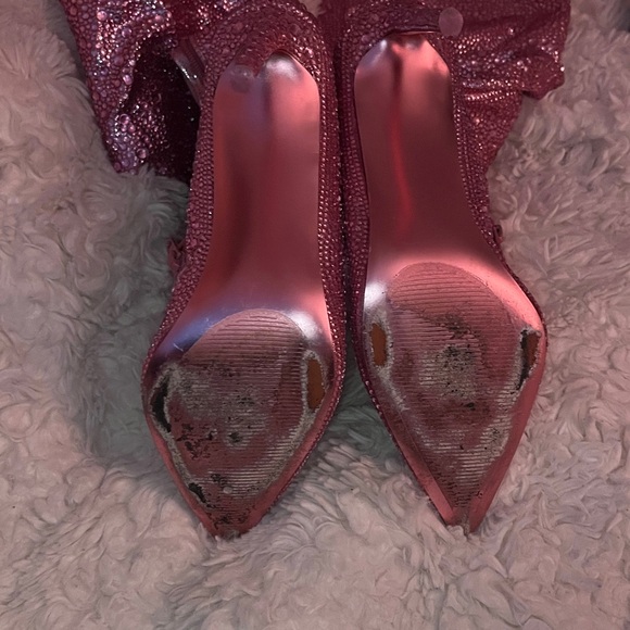 Pink Rhinestone Thigh High Boots - Picture 5 of 7